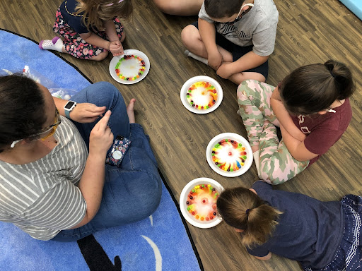 students working on gumdrop science